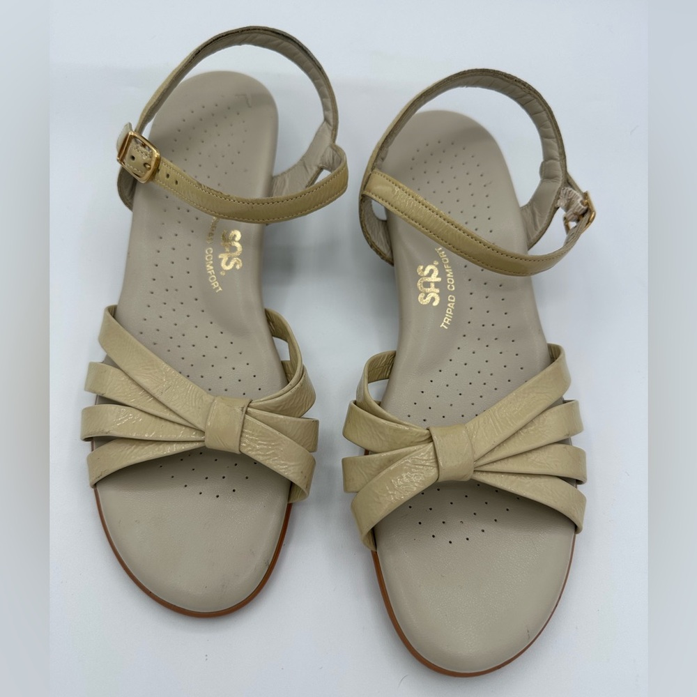 SAS Tripad Comfort Sandals Womens 9.5 Slingback Strappy Cream Leather Wedge EUC